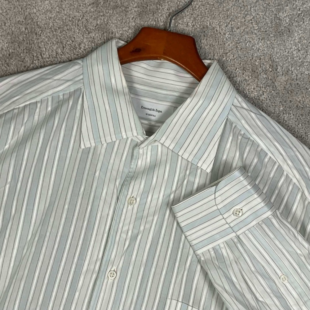 Ermenegildo Zegna Su Misura Portofino Button Up Shirt Mens XXL White Striped